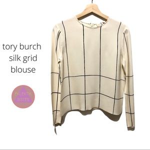 TORY BURCH | cream/black silk grid blouse